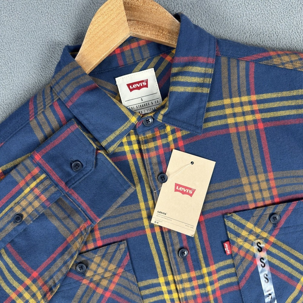 Levis‎ Shirt Mens Small Blue Plaid Western Cowboy Workwear Farm Rancher New